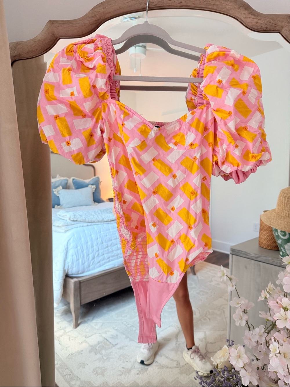 Zara Pink and Yellow Smocked Dress